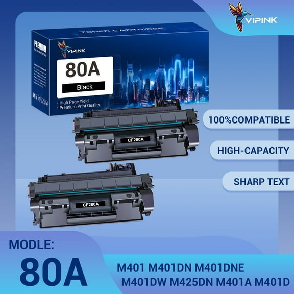 80A Toner Cartridges 2-Pack Compatible for HP 80A 80X CF280A CF280X LaserJet Pro 400 M401a M401d M401n M401dn M401dne M401dw MFP M425dn M425dw Printer Ink Black