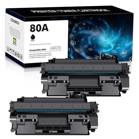 80A Toner Cartridges Black Compatible for 80A CF280A M401DN 80X CF280X Laserjet Pro 400 M401DN M401N M401DNE MFP M425DN M425DW M401 M425 Printer Ink 2-Pack | CF280AD1
