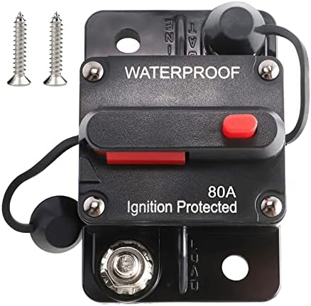 80 Amp Manual Reset Circuit Breaker With 6 AWG Terminals - Waterproof DC Breaker For Boats, RVs, Solar & Trolling Motors