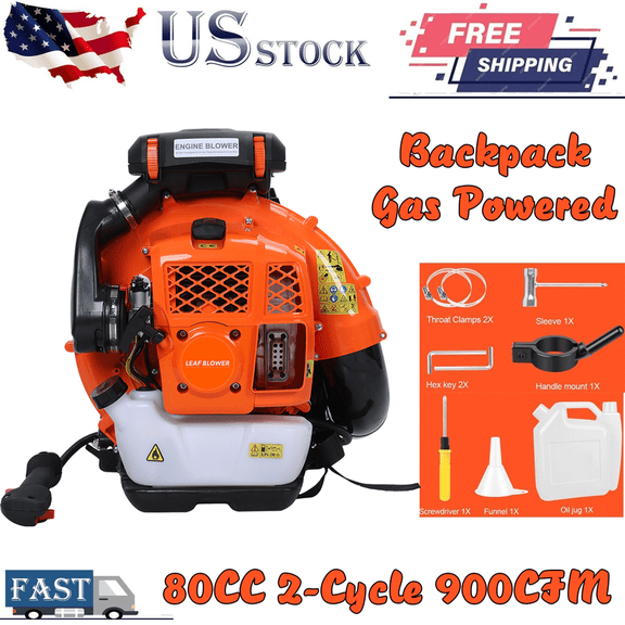 80CC 4.8HP 2-Cycle Backpack Gas Powered Leaf Blower, High Strength Snow Blower, Grass Lawn Blower Air Cooling Gasoline Backpack Grass Blower with Single-Cylinder Air-Cooled for Gutter,Garden,Yard