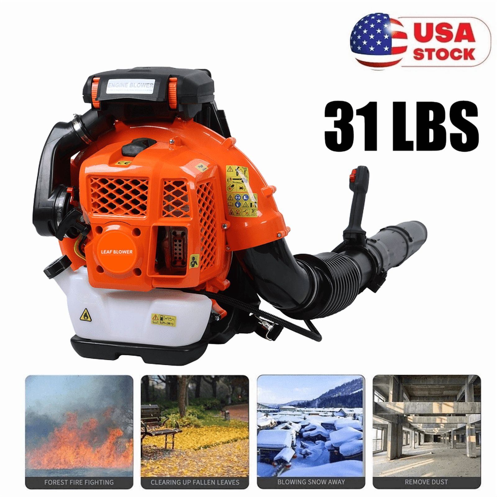 80CC Backpack Gas Leaf Blower, 2-Cycle Gas Powered Backpack Blower with Fuel Tank, 900 CFM Air Volume 206 MPH Speed, Ideal for Lawn Care