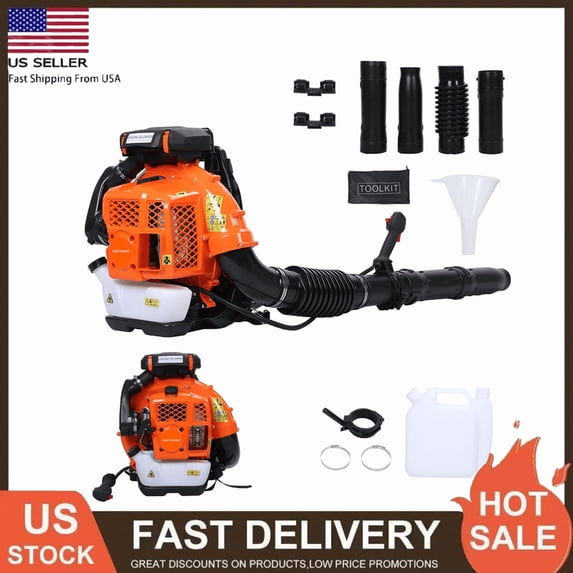 80CC Backpack Gas Powered Leaf Blower, Commercial 900 CFM 4.8 HP 2 Stroke Powerful Lightweight Gasoline Grass Lawn Blower with Harness Air-Cooled & Fuel Tank for Yard Lawn Care, Snow Removal