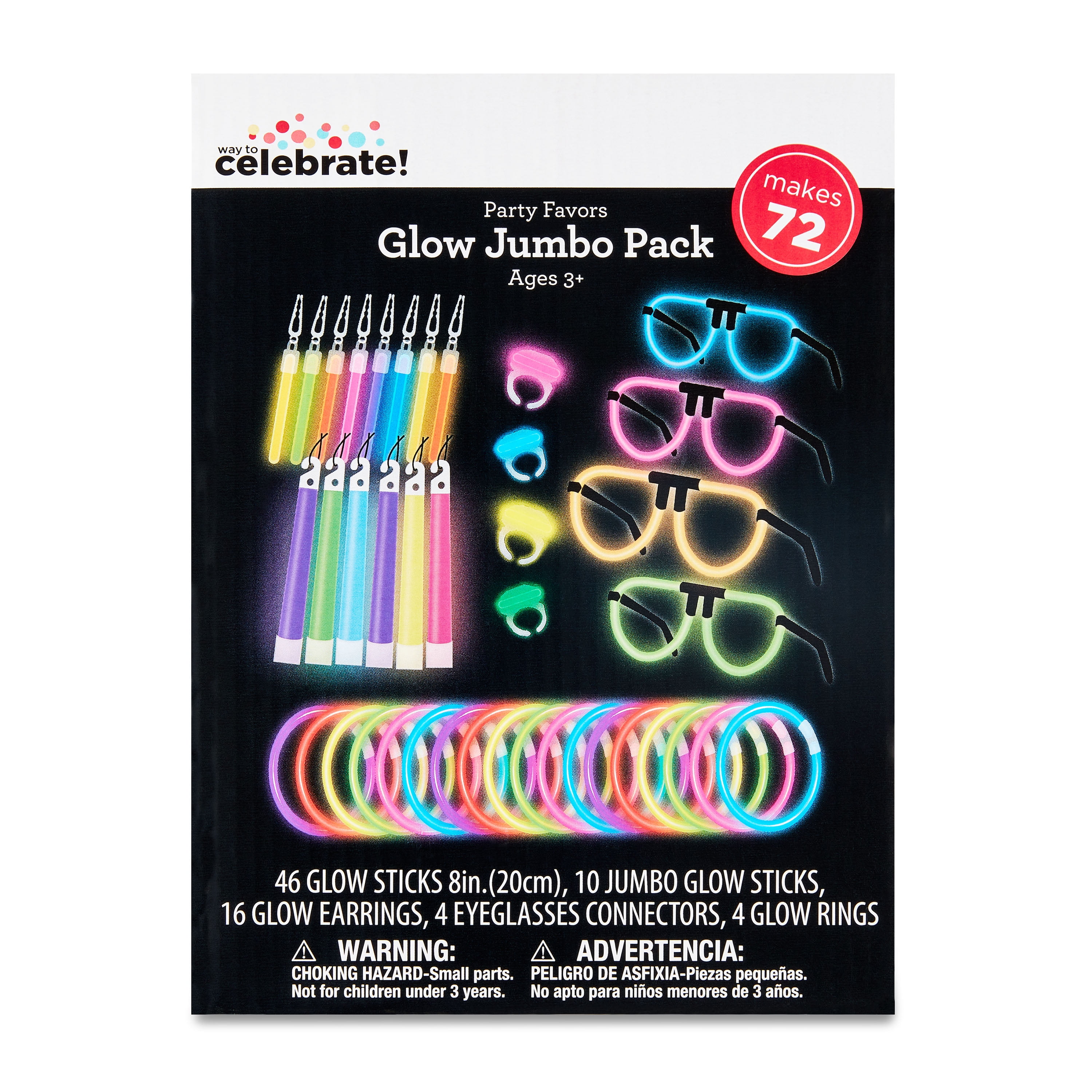 Multicolor Glow Jumbo Pack, 72 Count, by Way To Celebrate