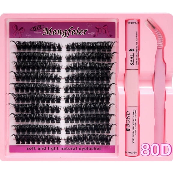 80D Curl Large Segment Individual Cluster DIY Eyelash Extensions Set for Self-Application 80D