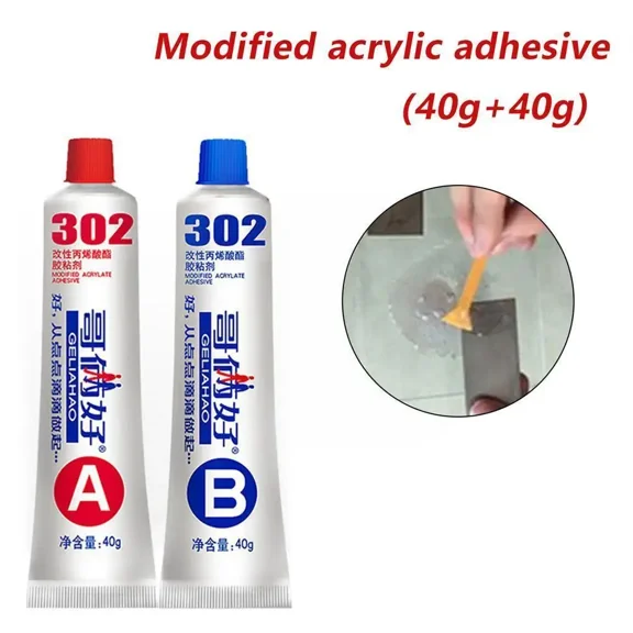 80G(40g+40g) Quick-Drying AB Glue Strong Adhesion Metal Iron Aluminum Tile Wood Super 302 Glue Ceramic Glue Welding Temperature High E7G5