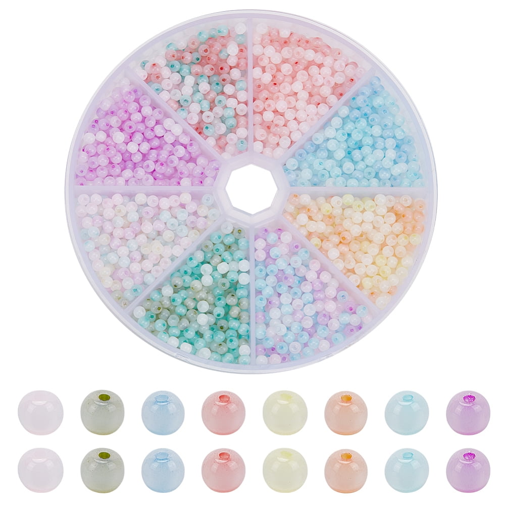 80G 8 Colors 3/0 Glass Beads Round Imitation Cat Eye Mixed Color 3 ...
