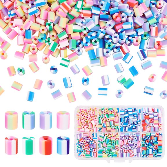 80G 8 Colors Handmade Polymer Clay Beads Column Mixed Color 5x3.5~7mm Hole: 1.8mm 10g/color