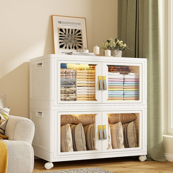 80GAL/320QT Large Storage Bins with Lids, 2PC Plastic Storage Bins with Wheels and Door Stackable Storage Containers for Closet Organizers