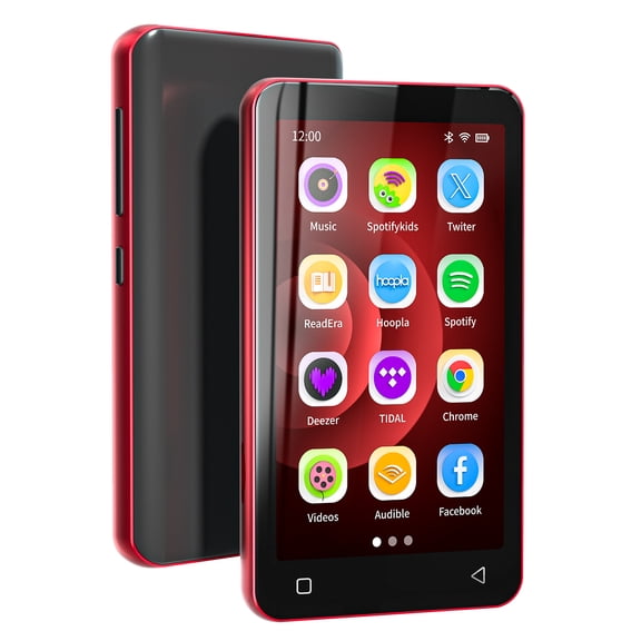 80GB MP3 Player with Bluetooth, S2 WiFi MP3 Player with Spotify, Spotify Kids, Audible, 4" Android Audio Music Player (Black_Red)