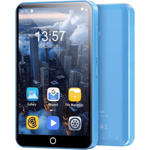 80GB MP3 Player with Bluetooth and WiFi, 4" Touchscreen MP3 MP4 Player with Spotify, Amazon Music, Deezer, Audible, Android Music Player with Speaker, FM Radio, Sound Recorder, up to 512GB,Blue
