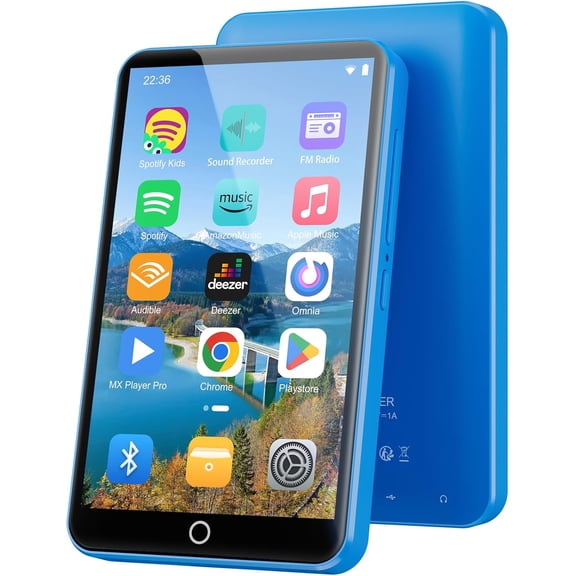80GB MP3 Player with Bluetooth and WiFi, Android MP3 & MP4 Players with 4" Touchscreen and Speaker, MP3 Music Player with Spotify, Audible, Amazon Music, Play Store (Blue)