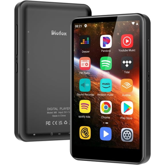 80GB MP3 Player with Bluetooth and WiFi, Music Player with Spotify,Pandora,Amazon Music,4" Touch Screen Android MP4& MP3 Player for Kids with Libby,Audible,Spotify Kids(Black) (Black)