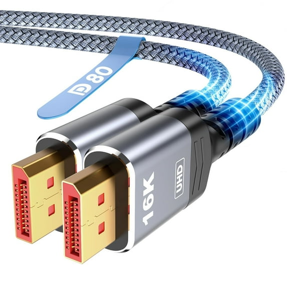 80Gbps Displayport Cable 2. 16K@60Hz, 8K@120Hz, 4K@240Hz, DP 2.1 Cable 16K Braided Cord, Compatible with HDR10 DSC 1.2a, G-Sync FreeSync Gaming PC, Gaming Monitor 5090, AMD 7900XTX