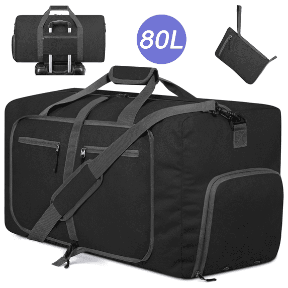 DAKOMM 80L Duffle Bag with Shoes Compartment, 28" Foldable Travel Duffel Bags for Men Women, Large Packable Travel Bag Water Repellent & Tear Resistant, Overnight Weekend Bag for Men (Black)