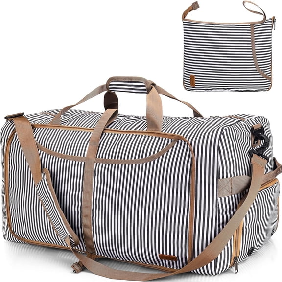 80L Duffle Bag for Travel, Large Foldable  Travel Duffel Bags Weekender Overnight Bag for Men and Women with Shoe Compartment (Stripe)