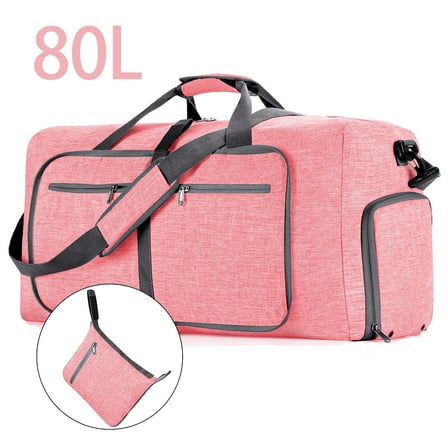 80L Travel Duffle Bag, 28" Foldable Travel Duffel Bag with Shoes Compartment, Extra Large Overnight Bag for Men Women, Waterproof & Tear Resistant Weekender Bags (Pink)