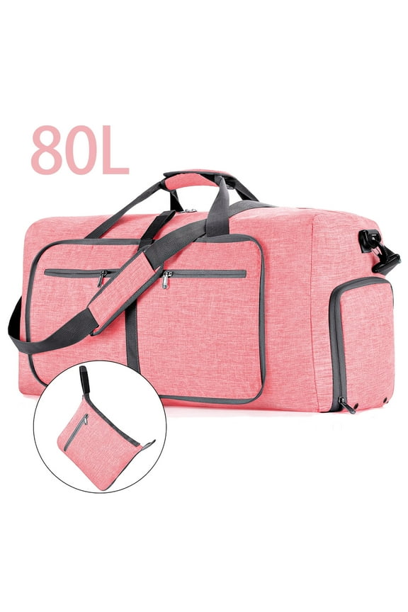 80L Travel Duffle Bag, 28" Foldable Travel Duffel Bag with Shoes Compartment, Extra Large Overnight Bag for Men Women, Waterproof & Tear Resistant Weekender Bags (Pink)