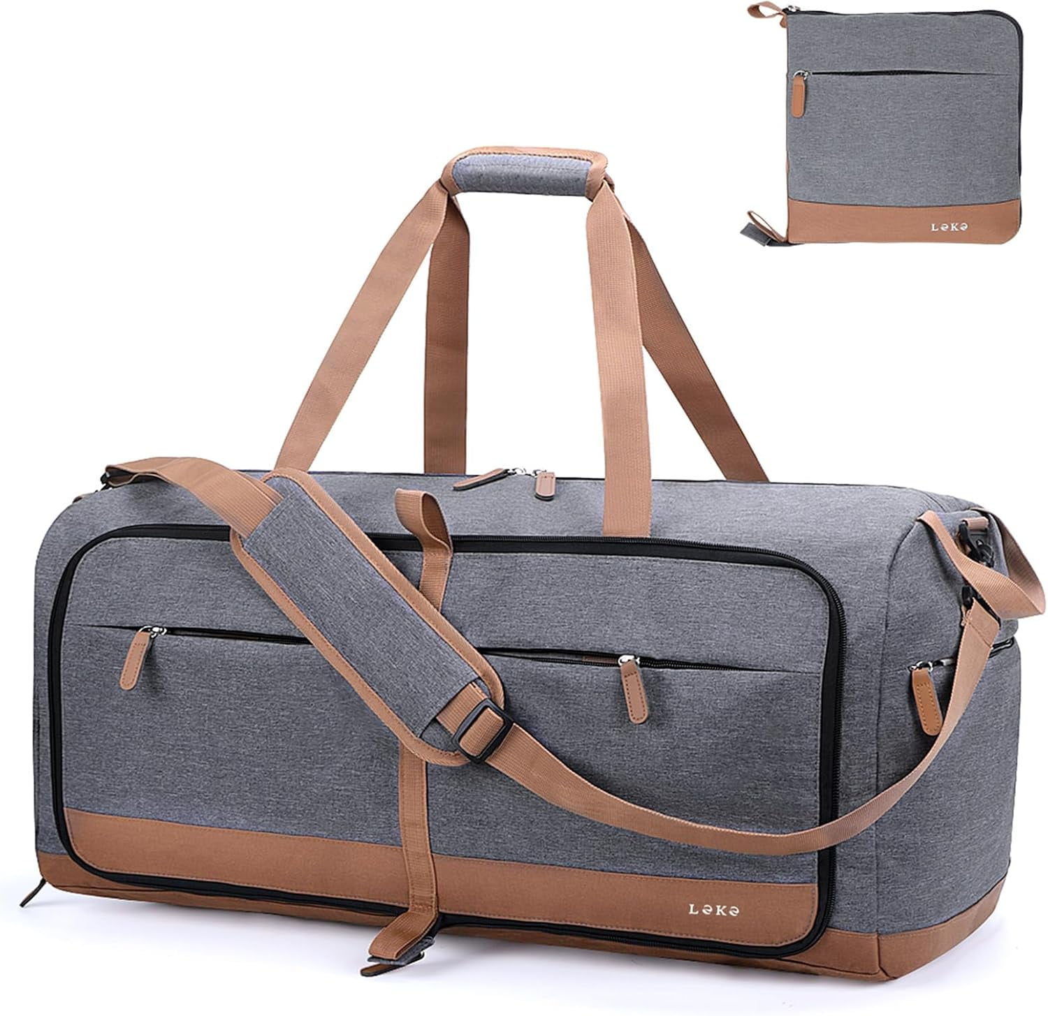 80L Large Foldable Travel Duffle Bag for Women - Separate Shoe Compartment, Carry On Weekend/Overnight/Hospital Bag with Straps (Blue Stripes)