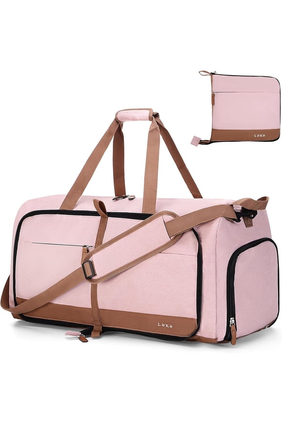 80L Large Foldable Travel Duffle Bag for Women - Separate Shoe Compartment, Carry On Weekend/Overnight/Hospital Bag with Straps (Blue Stripes)