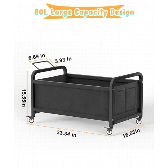 80L Large Kids Toy Box with Wheels, Toy Chest Storage Organizer for Toddlers, Boys, Girls, Toy Storage Bin for Stuffed Animals, PlayRoom, Bedroom, Nursery, Living Room, Black