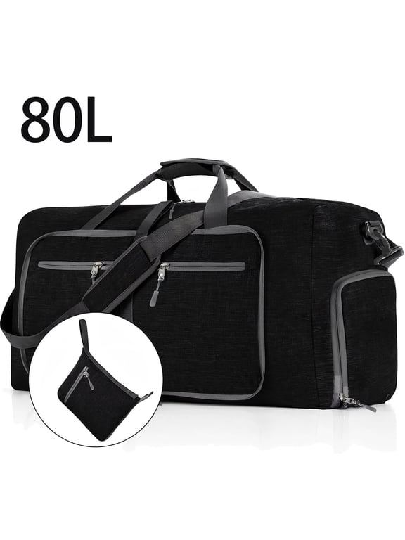 80L Large Travel Duffle Bag, 28" Foldable Overnight Bags with Shoes Compartment, Lightweight Gym Weekender Bag for Men Women(Black)