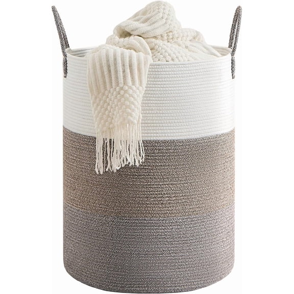 80L Laundry Basket Round Storage Rope Basket - 16.5x22.5 Inches - Pink Hamper in Bedreoom and Cute Storage Bin for Blankets  Toys  and Nursery Essentials