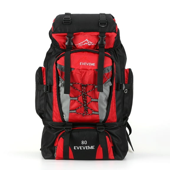80L Mountaineering Backpack Large Capacity Climbing Backpack Adjustable Strap Mountain Climbing Rucksack Travel Accessories (Red)
