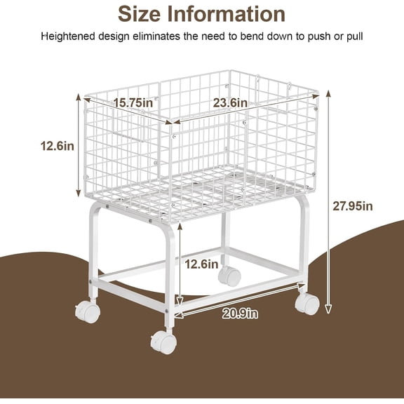 80L Rolling Laundry Basket with Wheels, Tall Wire Laundry Hamper with Pull Handle, Large Capacity Clothes Storage Cart, Portable Laundry Basket for Bathroom, Bedroom, Dorm and Laundry Room, White