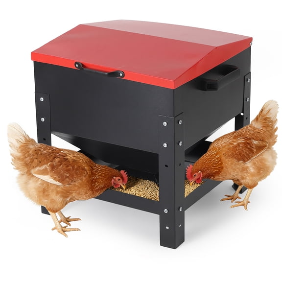 80LB Large Capacity Galvanized Steel Chicken Feeder – Automatic No-Waste Poultry Feeding Station – Adjustable Legs – Portable Handles – Waterproof Design – For Chickens, Ducks, Geese, Hens