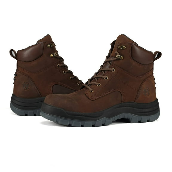 80N01BN 6 inch Durable Slip Resistant Water Resistant Work Boots For Men, Soft Toe Anti-Puncture Brown Mens Work Boots