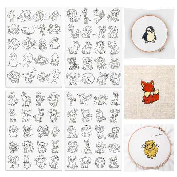 80PCS Animal Pattern Embroidery Stabilizer Paper for Hand Sewing Beginners