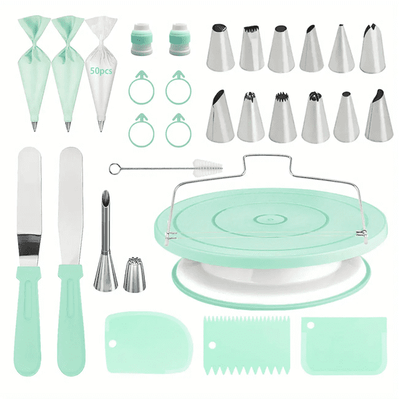 80PCS Cake Decorating Set-Non-Slip Turntable with 14 Piping Tips, Scrapers & Tools for Professional DIY Baking Tools Accessories