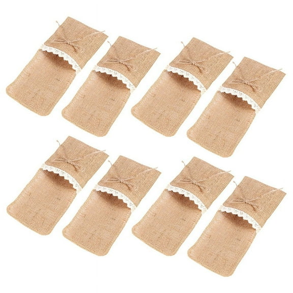 80PCS Country Wedding Table Silverware Holder Natural Burlap Cutlery Pockets Fork Pockets Rustic Wedding Decoration