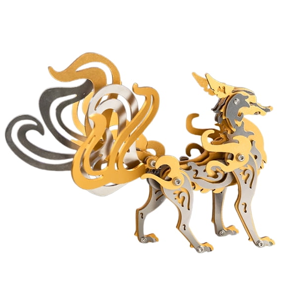 80PCS Gold Nine-Tailed Fox DIY 3D Metal Assembly Model – Stainless Steel Aluminum Copper Puzzle, Mythical Creature Creative Desktop Ornament Gift for Hobbyists