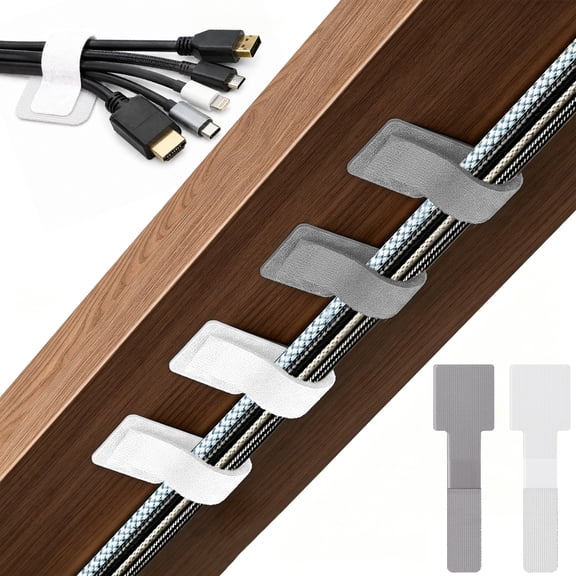 80PCS Hook and Loop Cable Straps, Cable Management Under Desk, Adhesive Cable Ties, Reusable Wire Organizers for Cords, Cords Management, Computer Accessories for Desk, Home Office Essentials