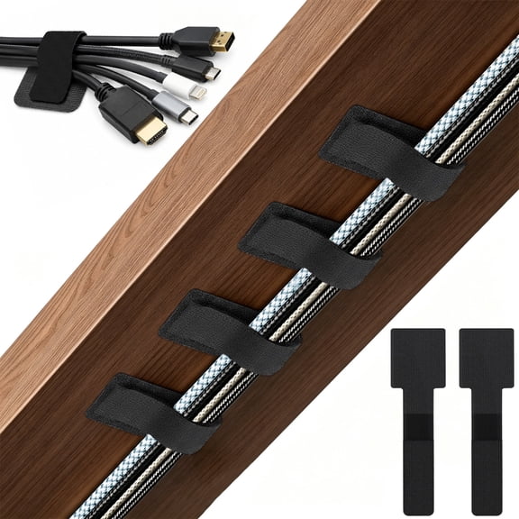 80 Pcs Hook and Loop Cable Ties, Self Adhesive Cable Straps, Adjustable Sticky Back Cord Organizer for Under Desk Cable Management, Reusable Wire Wraps for Home & Office