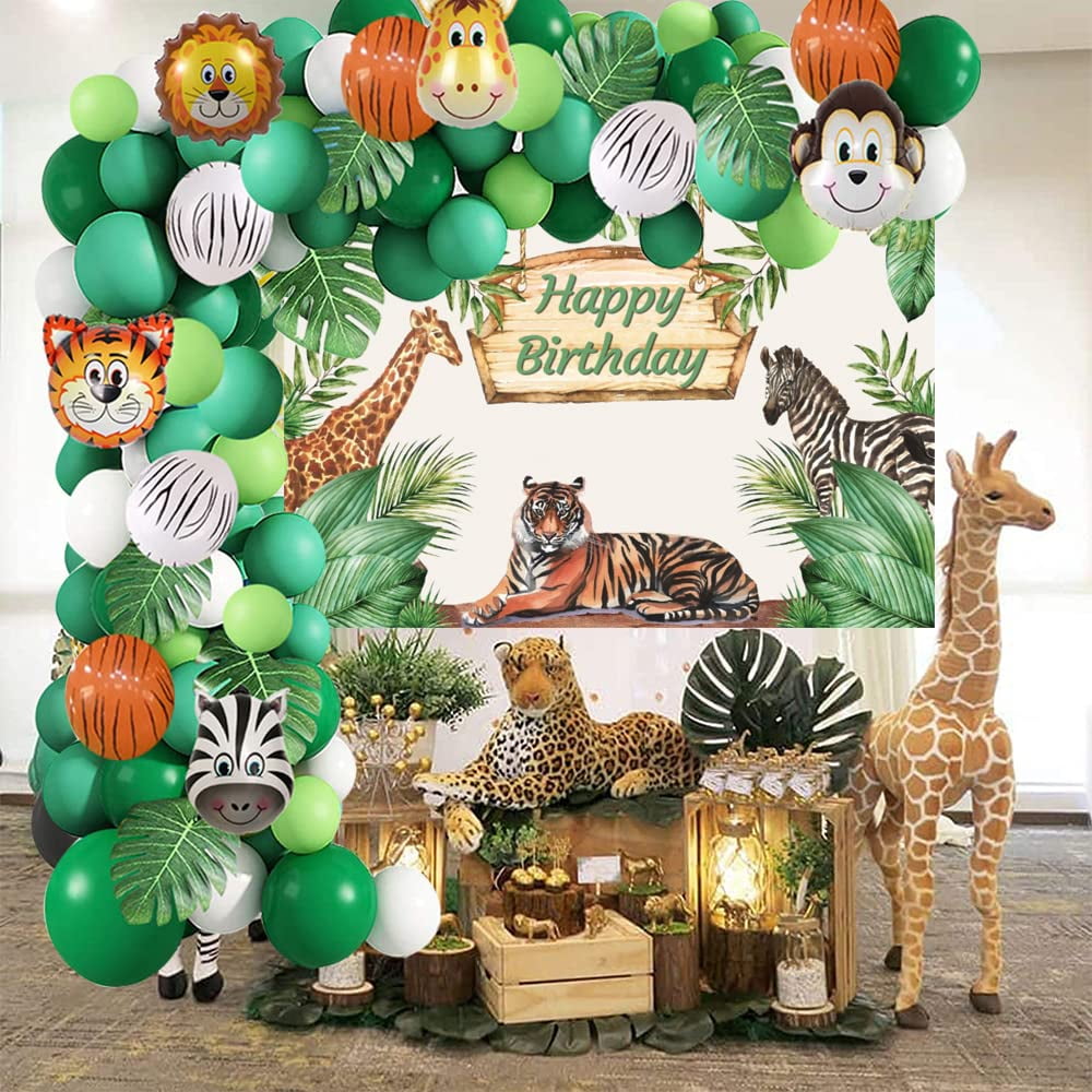 80PCS Jungle Safari Birthday Balloons Decoration, Animals Theme Balloons with Animal Banner Wild Animals Jungle Party Suplliles