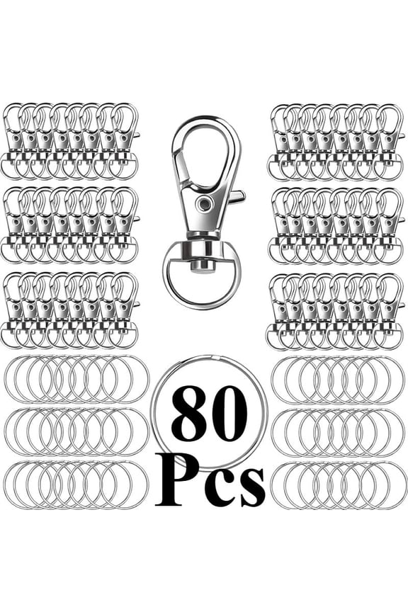 80PCS Lobster Claw Clasps and Key Rings, 40PCS Keychains Clips and 40PCS Key Chain Ring, Keychain Making kit for Key Chain, Jewelry Making, Art Crafts, Silver