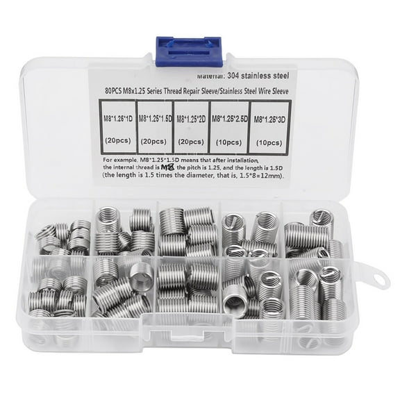 80PCS M8*1.25 Stainless Steel Coiled Wire Helical Screw Threaded Inserts Set