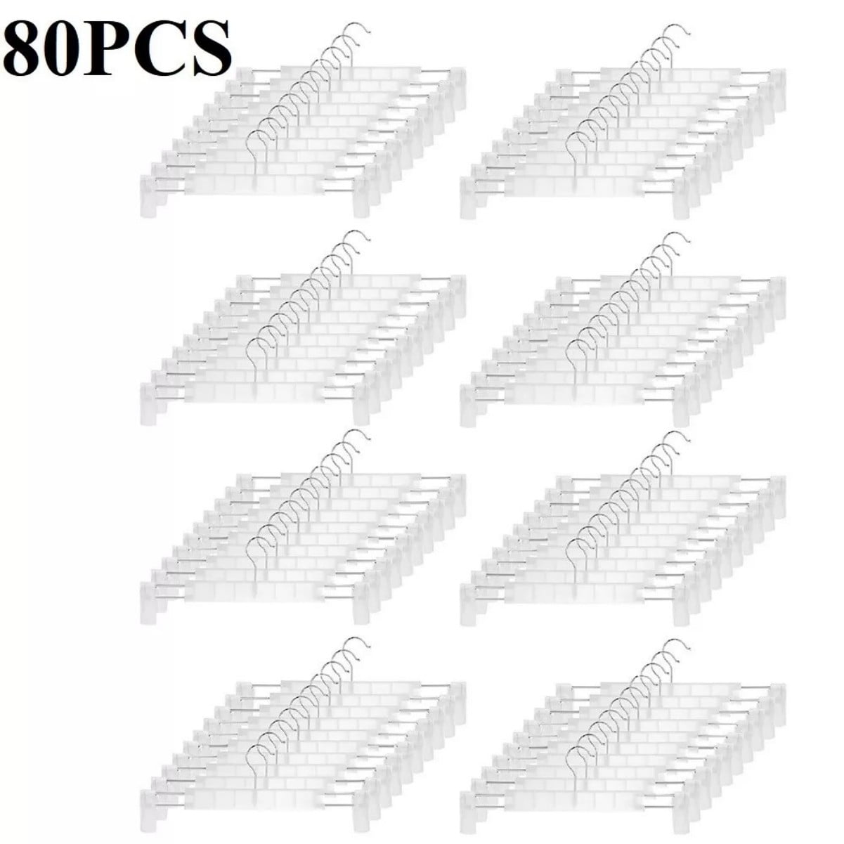 80PCS Pant Hangers w/Clips Non Slip Adjustable Clips Skirt Hangers Space Save White