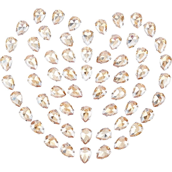 80PCS Sew On Rhinestones Tear Drop Rhinestones Flatback Gemstones for Jewelry Clothes Bag Shoes Dress Gold 1box DIY