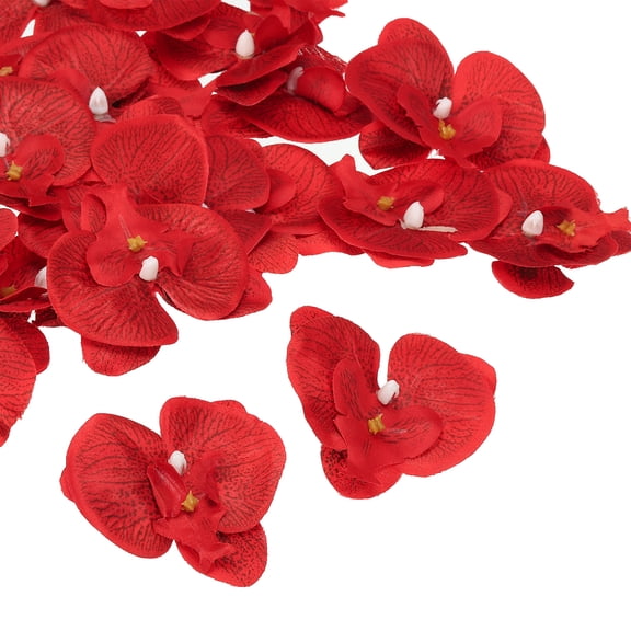 80Pack 2.8" Artificial Silk Butterfly Orchid Flower Heads for DIY, Red