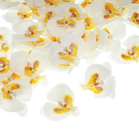 80Pack 2.8" Artificial Silk Butterfly Orchid Flower Heads for DIY, White