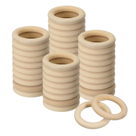 80Pack 40mm(1.6-inch) Natural Wood Rings, 7mm Thick Smooth Unfinished Wooden Circles