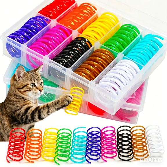 JoyArrive 80Pcs 10Colors Cat Springs Toys for Indoor Cats, Interactive Self-Play Hunting Spirals Toys for Kittens, Biting & Swatting Creative Cats Toys