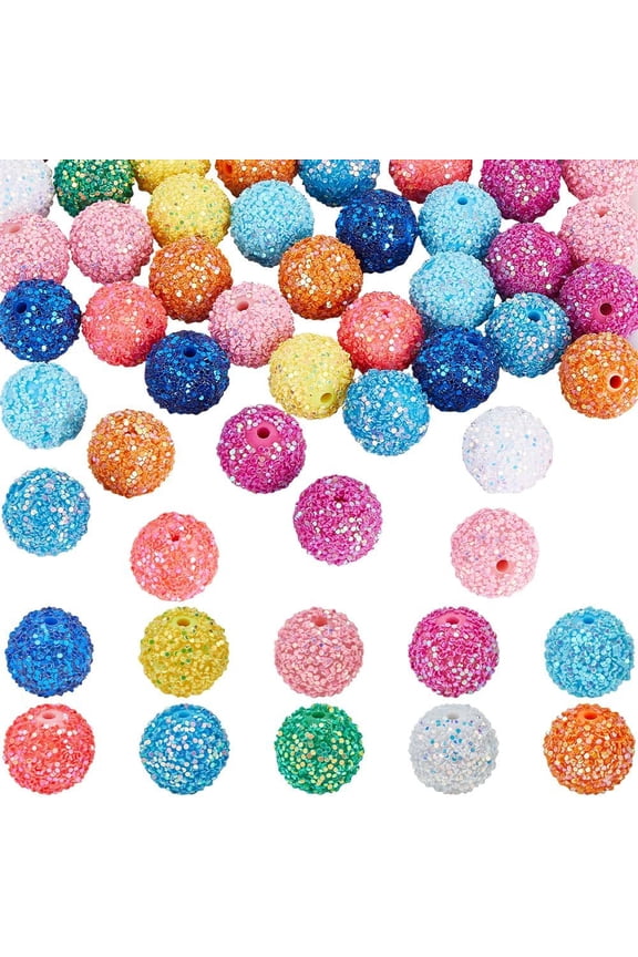 80Pcs 10 Colors Disco Beads 20mm Rhinestone Glitter Bead Bulk Acrylic Colorful Sequin Sparkle Shiny Ball Spacer Pen Beads for Keychain Bracelet Jewelry Making DIY Crafts Supplies colorful