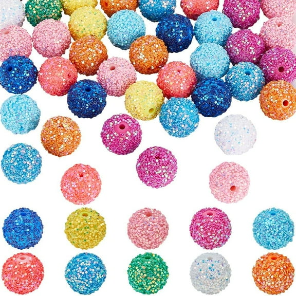 80Pcs 10 Colors Disco Beads 20mm Rhinestone Glitter Bead Bulk Acrylic Colorful Sequin Sparkle Shiny Ball Spacer Pen Beads
