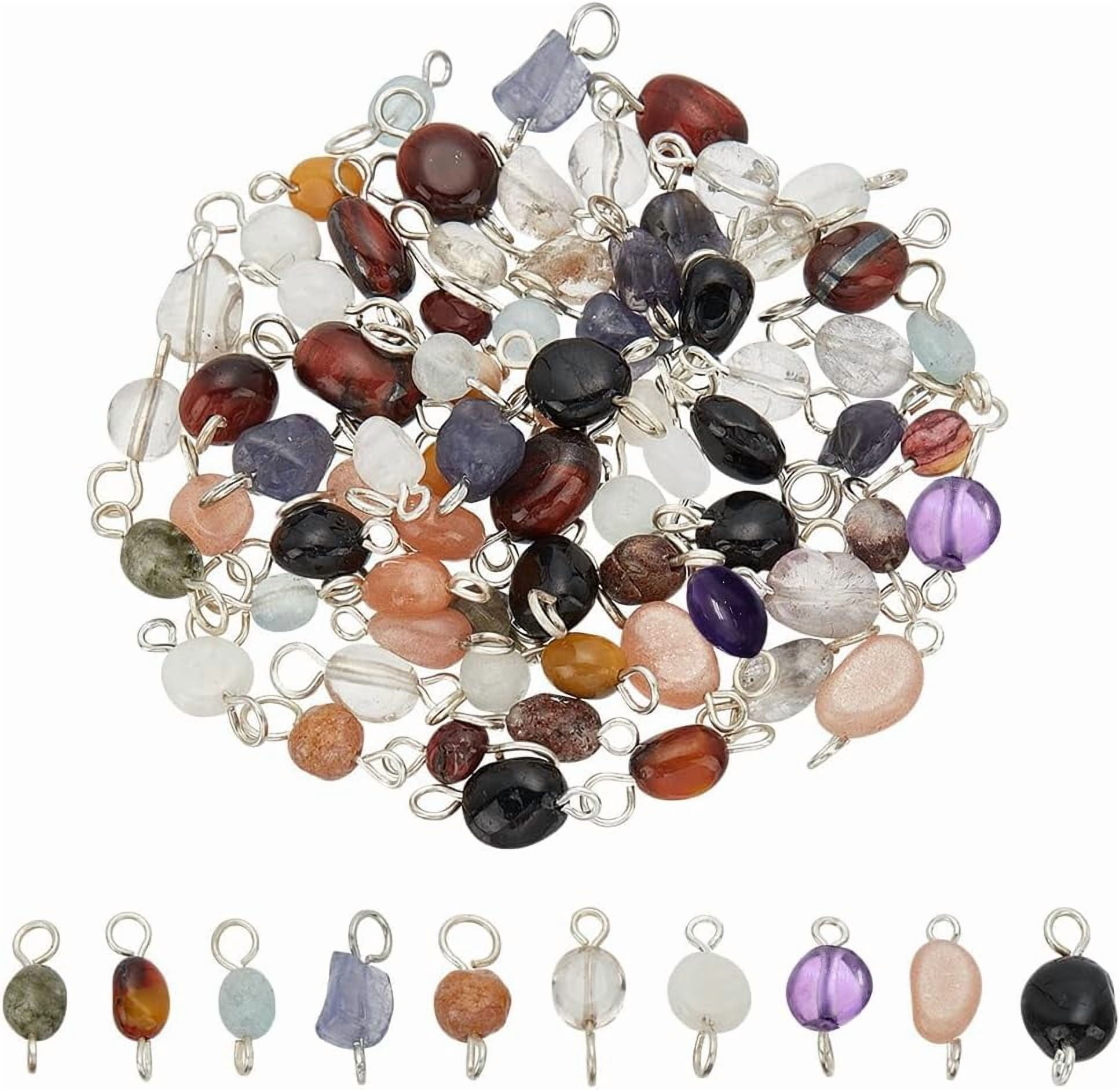 80Pcs 10 Colors Natural Gemstone Connector Charms Link with Double ...