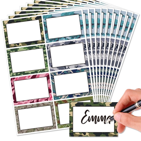 80Pcs/10 Sheets Camouflage Name Tags Stickers 3.3x2.4 Inch Self Adhesive Name Tags Blank Name Labels Writable Name Label Sticky Name Tags