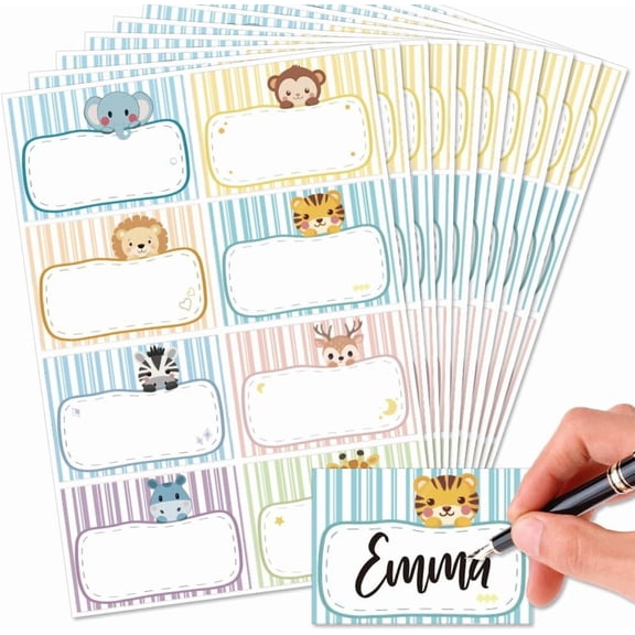 80Pcs/10 Sheets Cartoon Animal Name Tags Stickers 3.3x2.4 Inch Lion Deer Self Adhesive Name Tags Blank Name Labels Writable Adhesive Name Label for Classroom Office Bulletin Board Decoration for DIY
